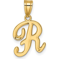 14K Yellow Gold Script Letter R Initial Pendant - Medium Size, Polished Finish by Oro Pregiato