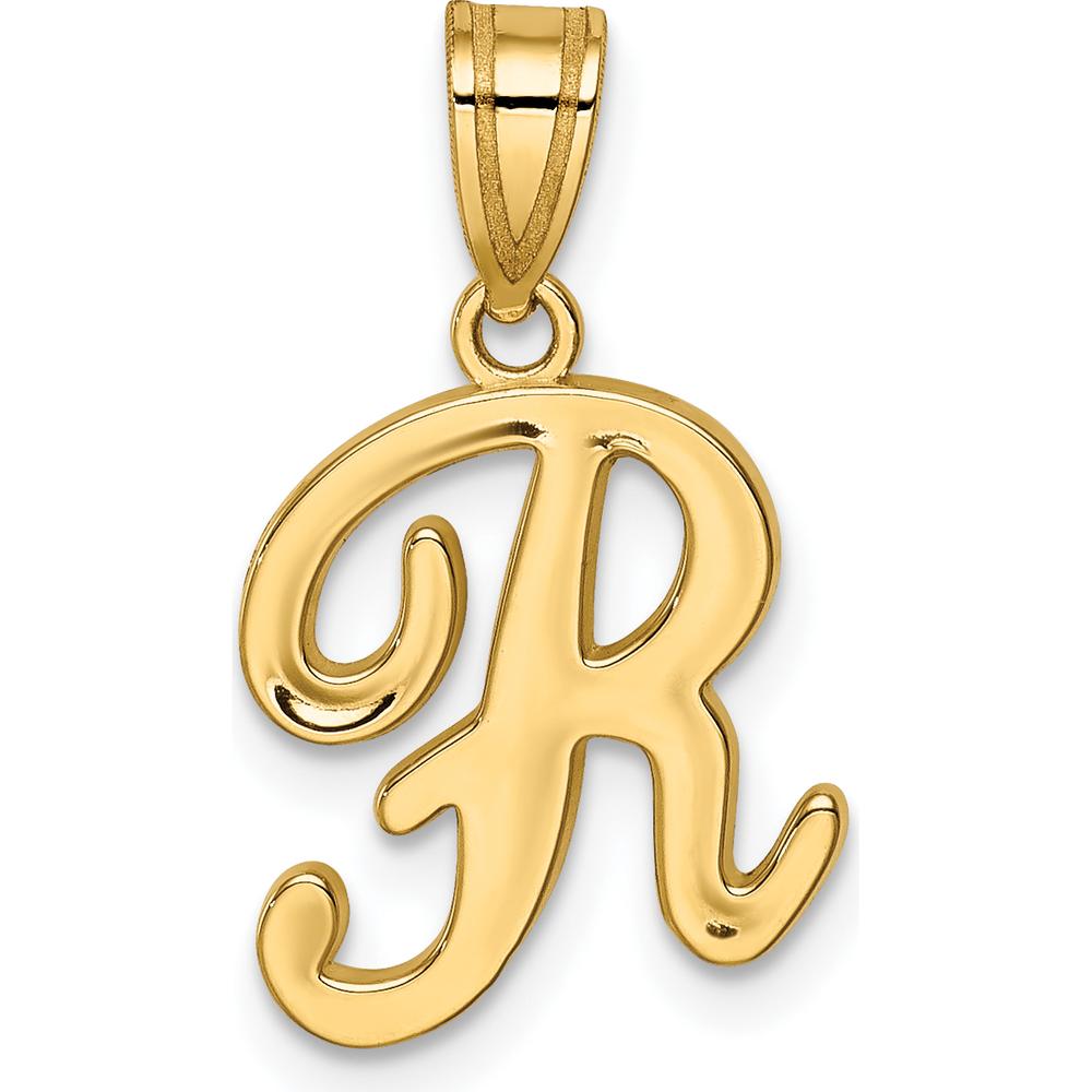 14K Yellow Gold Script Letter R Initial Pendant - Medium Size, Polished Finish by Oro Pregiato