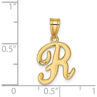 14K Yellow Gold Script Letter R Initial Pendant - Medium Size, Polished Finish by Oro Pregiato