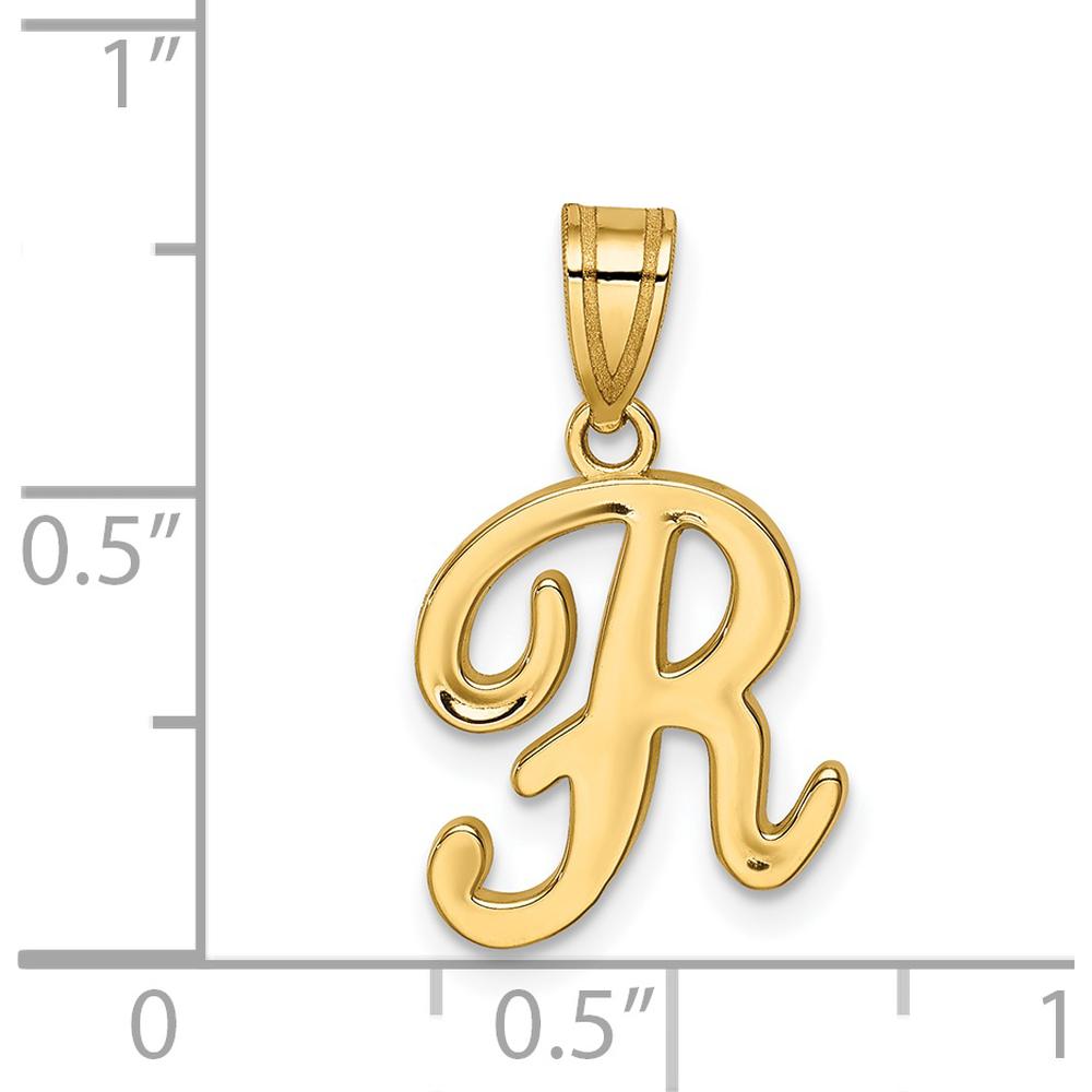 14K Yellow Gold Script Letter R Initial Pendant - Medium Size, Polished Finish by Oro Pregiato