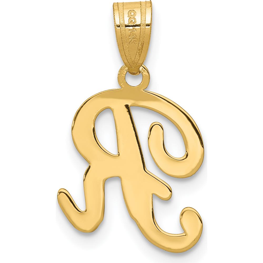 14K Yellow Gold Script Letter R Initial Pendant - Medium Size, Polished Finish by Oro Pregiato
