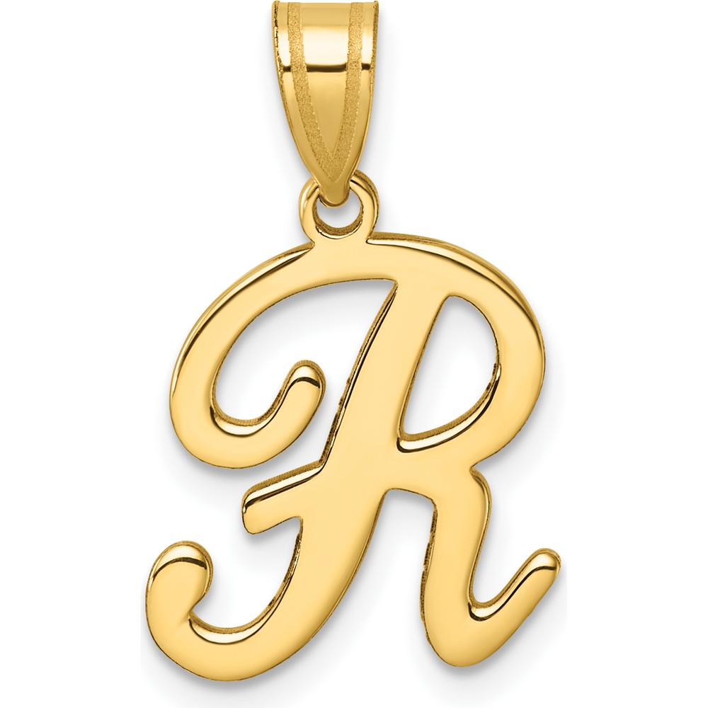14K Yellow Gold Script Letter "R" Initial Pendant - Personalized Charm by Oro Pregiato