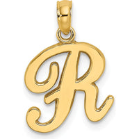 14K Yellow Gold Script Letter R Initial Pendant - Polished Finish by Oro Pregiato
