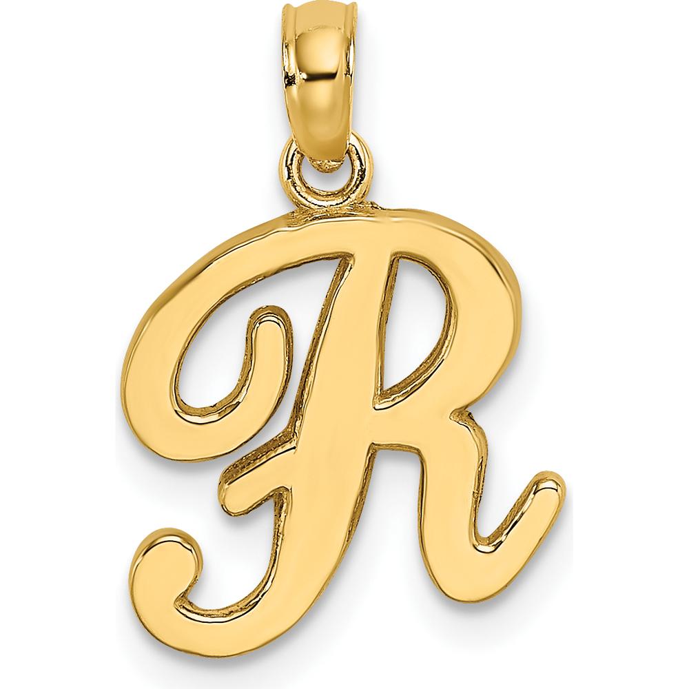 14K Yellow Gold Script Letter R Initial Pendant - Polished Finish by Oro Pregiato