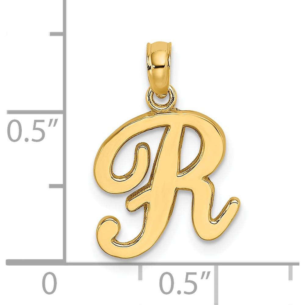 14K Yellow Gold Script Letter R Initial Pendant - Polished Finish by Oro Pregiato