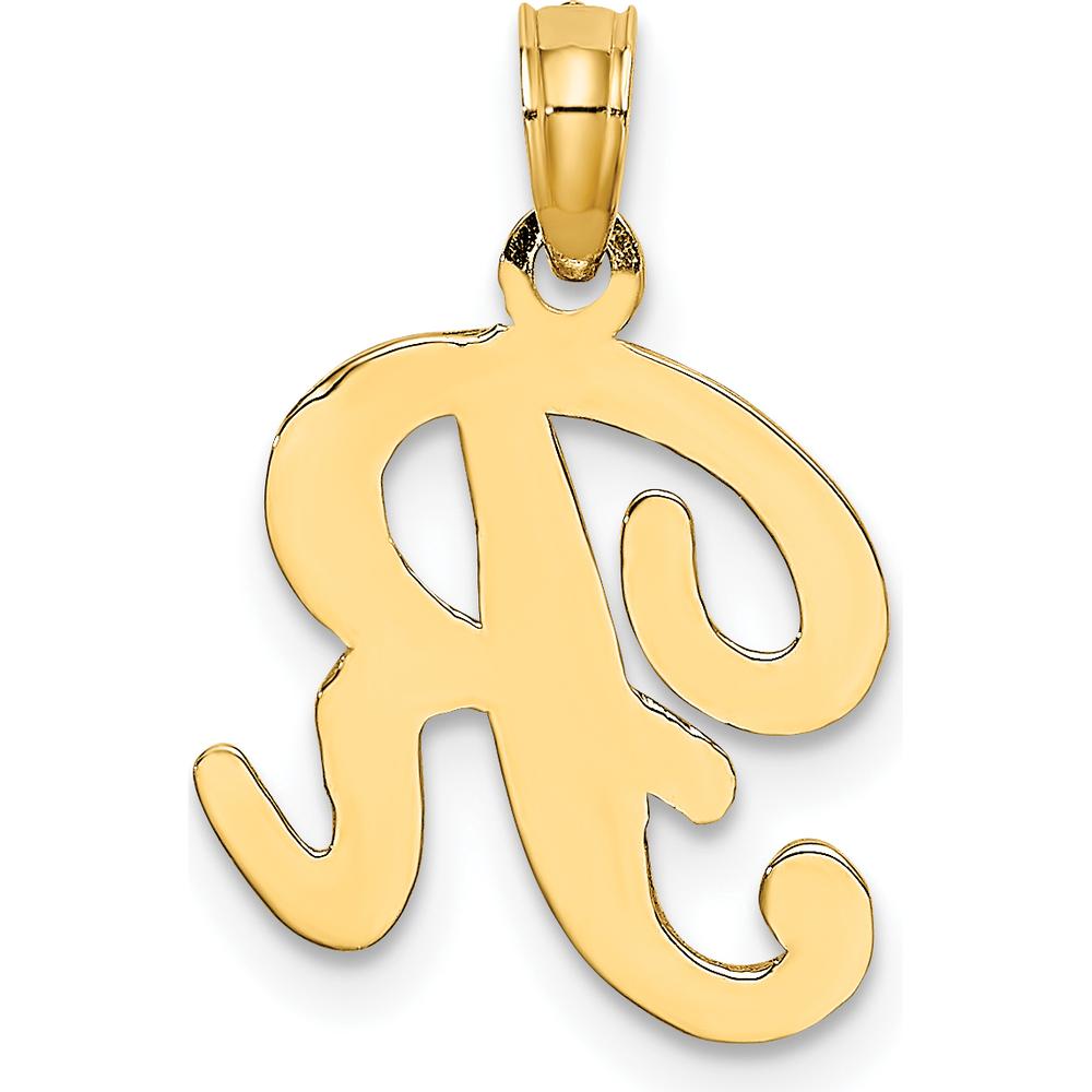 14K Yellow Gold Script Letter R Initial Pendant - Polished Finish by Oro Pregiato
