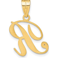 14K Yellow Gold Script Letter R Pendant with Round Diamond - 0.01 Carat Total Diamond Weight by Oro Pregiato