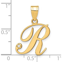 14K Yellow Gold Script Letter R Pendant with Round Diamond - 0.01 Carat Total Diamond Weight by Oro Pregiato