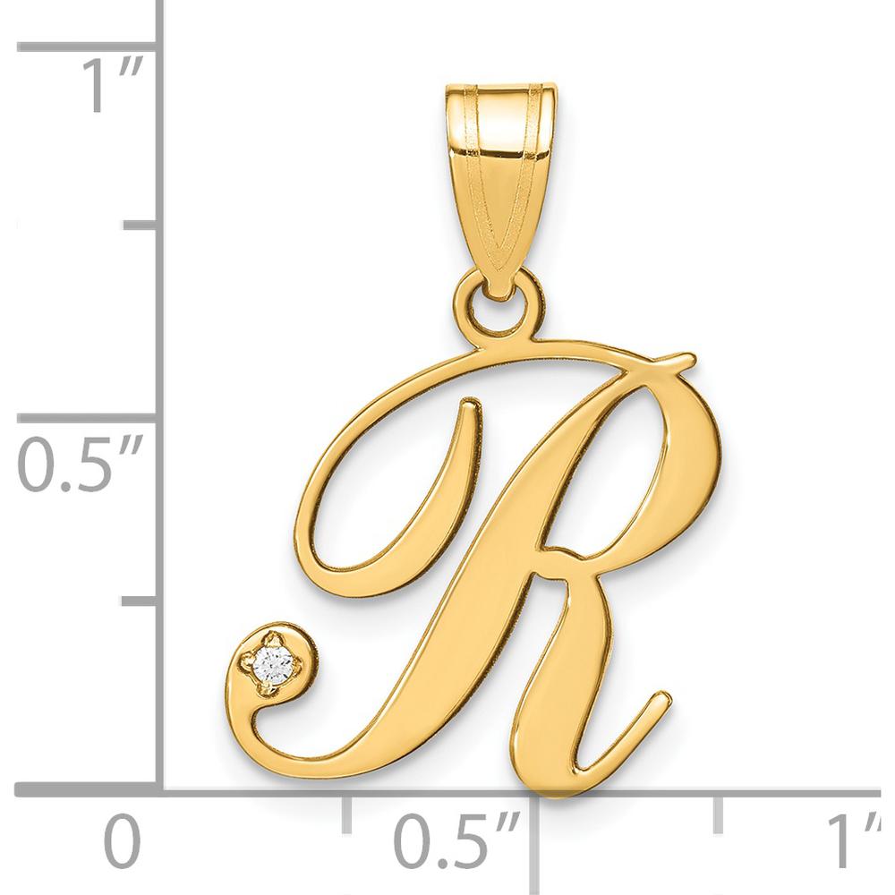 14K Yellow Gold Script Letter R Pendant with Round Diamond - 0.01 Carat Total Diamond Weight by Oro Pregiato