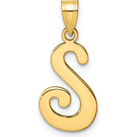 14K Yellow Gold Script Letter "S" Pendant - Polished and Elegant Design by Oro Pregiato