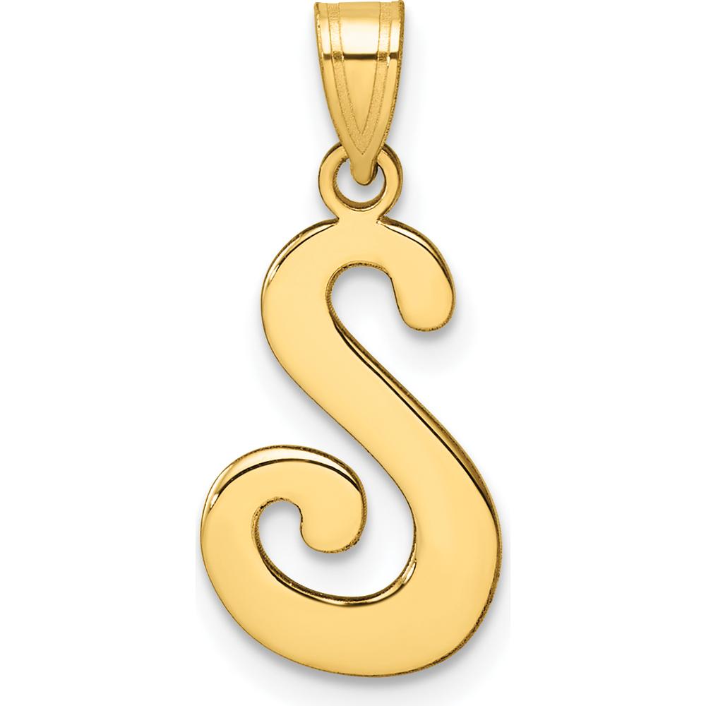 14K Yellow Gold Script Letter "S" Pendant - Polished and Elegant Design by Oro Pregiato
