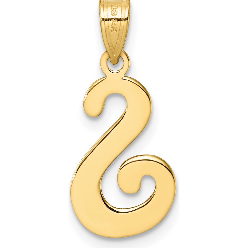 14K Yellow Gold Script Letter "S" Pendant - Polished and Elegant Design by Oro Pregiato