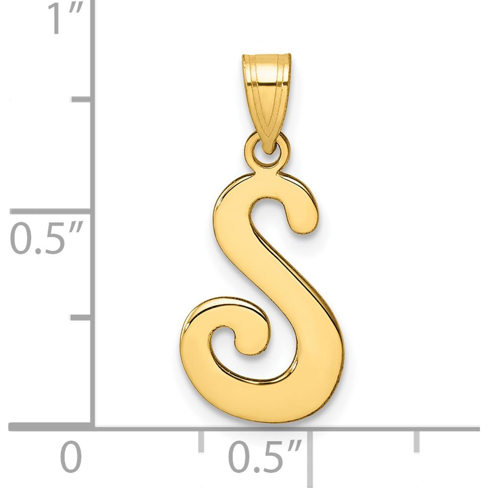 14K Yellow Gold Script Letter "S" Pendant - Polished and Elegant Design by Oro Pregiato
