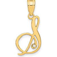 14K Yellow Gold Script Letter S Pendant with Faceted Round Diamond - 0.01 Carat Diamond Weight by Oro Pregiato