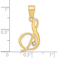 14K Yellow Gold Script Letter S Pendant with Faceted Round Diamond - 0.01 Carat Diamond Weight by Oro Pregiato