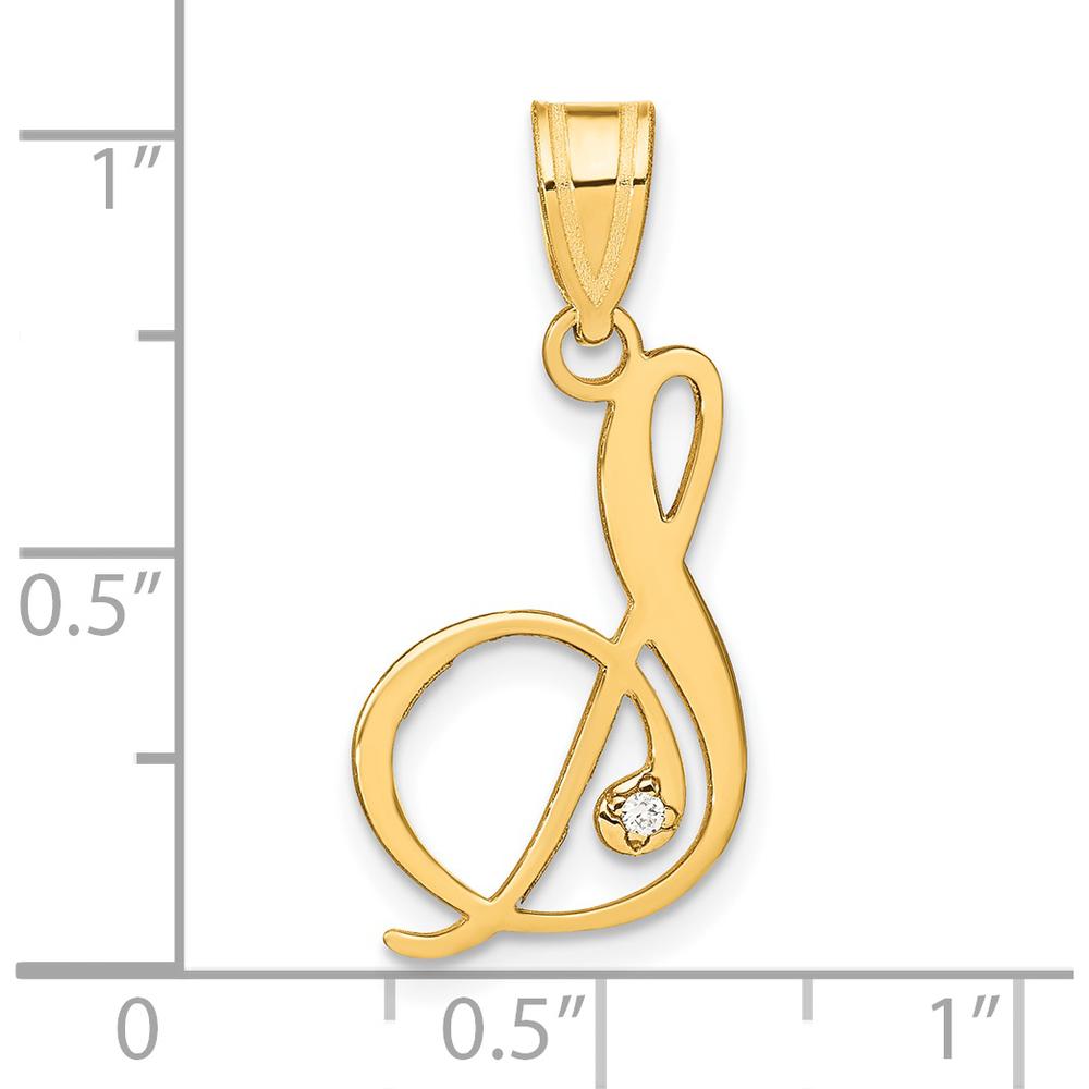 14K Yellow Gold Script Letter S Pendant with Faceted Round Diamond - 0.01 Carat Diamond Weight by Oro Pregiato