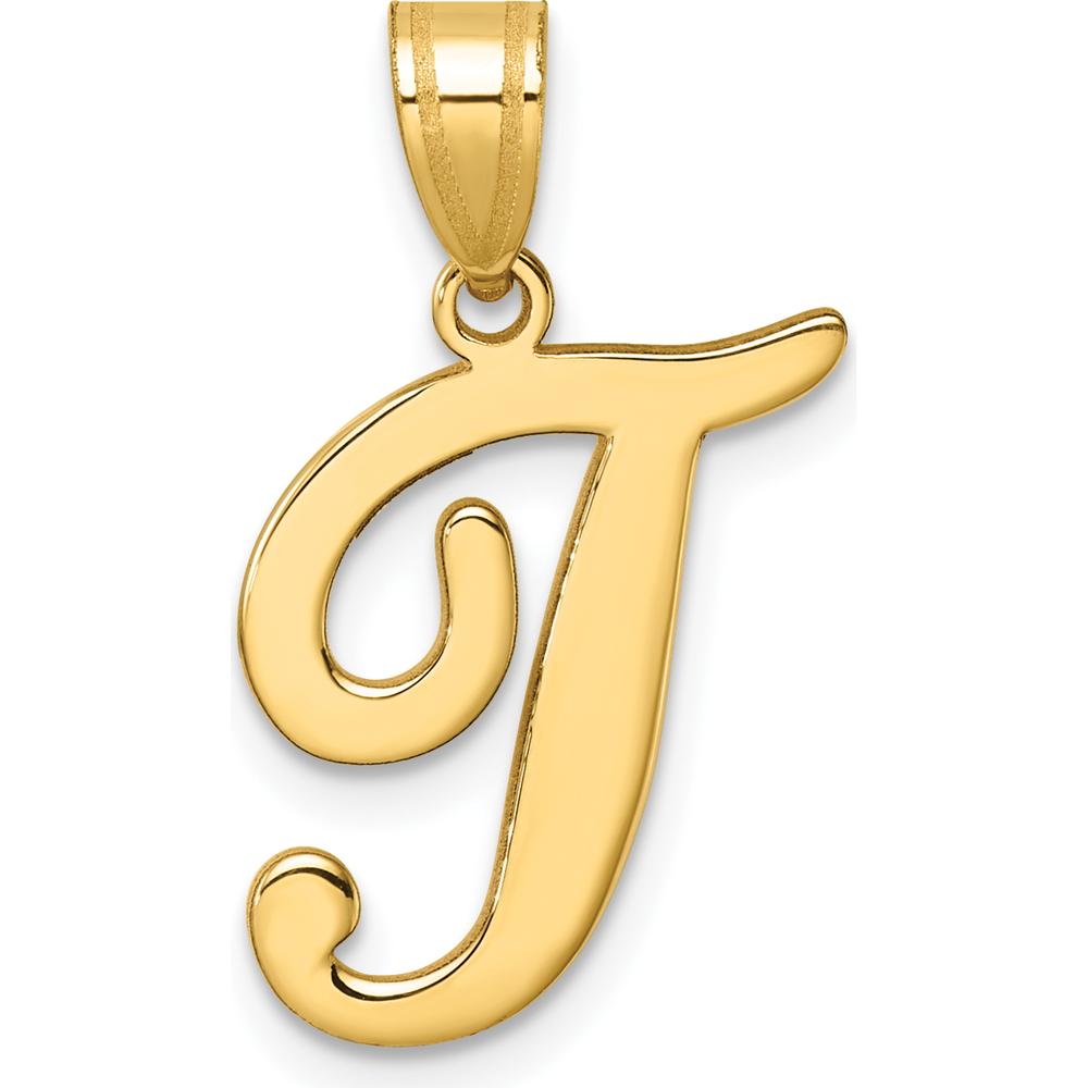 14K Yellow Gold Script Letter T Initial Pendant - 24.7mm Length by Oro Pregiato
