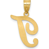 14K Yellow Gold Script Letter T Initial Pendant - 24.7mm Length by Oro Pregiato