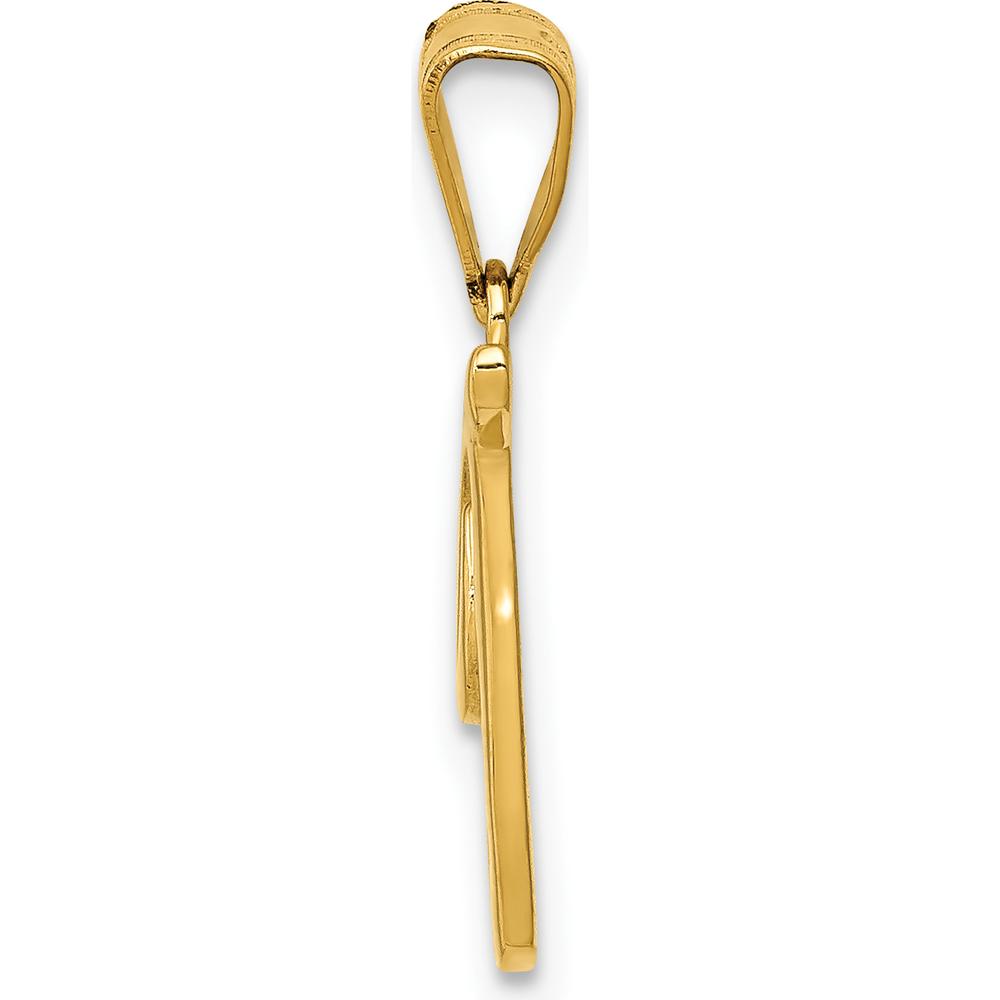 14K Yellow Gold Script Letter T Initial Pendant - Polished Finish by Oro Pregiato