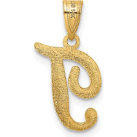 14K Yellow Gold Script Letter T Initial Pendant - Polished Finish by Oro Pregiato