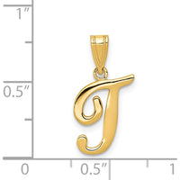 14K Yellow Gold Script Letter T Initial Pendant - Polished Finish by Oro Pregiato