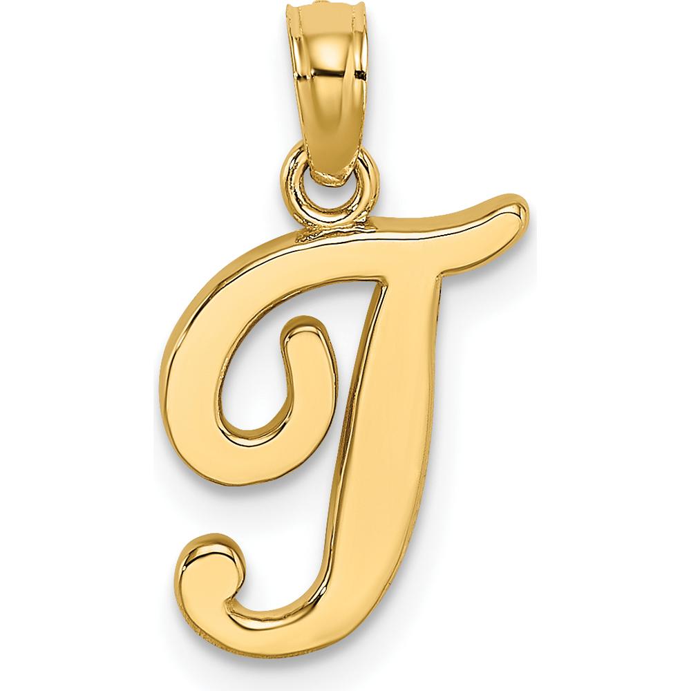 14K Yellow Gold Script Letter T Pendant Necklace - Stylish and Personalized Fine Jewelry Charm by Oro Pregiato