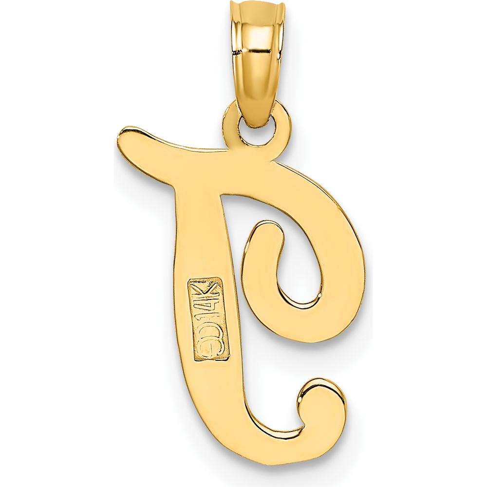14K Yellow Gold Script Letter T Pendant Necklace - Stylish and