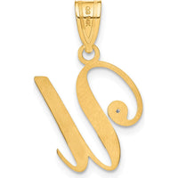 14K Yellow Gold Script Letter "U" Pendant with Round Diamond - 0.01 Carat Diamond by Oro Pregiato