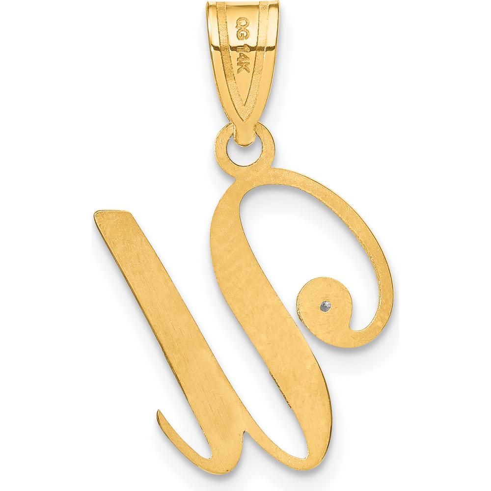 14K Yellow Gold Script Letter "U" Pendant with Round Diamond - 0.01 Carat Diamond by Oro Pregiato