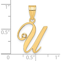 14K Yellow Gold Script Letter "U" Pendant with Round Diamond - 0.01 Carat Diamond by Oro Pregiato