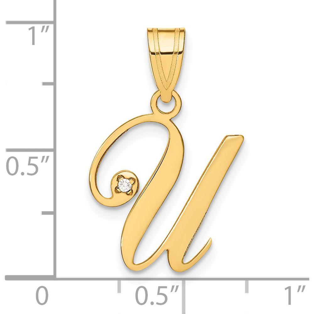 14K Yellow Gold Script Letter "U" Pendant with Round Diamond - 0.01 Carat Diamond by Oro Pregiato