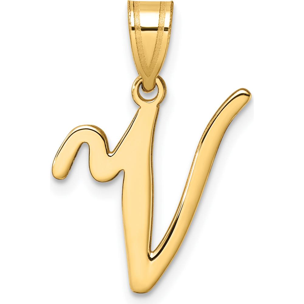 14K Yellow Gold Script Letter "V" Initial Pendant Charm - Personalized Design by Oro Pregiato