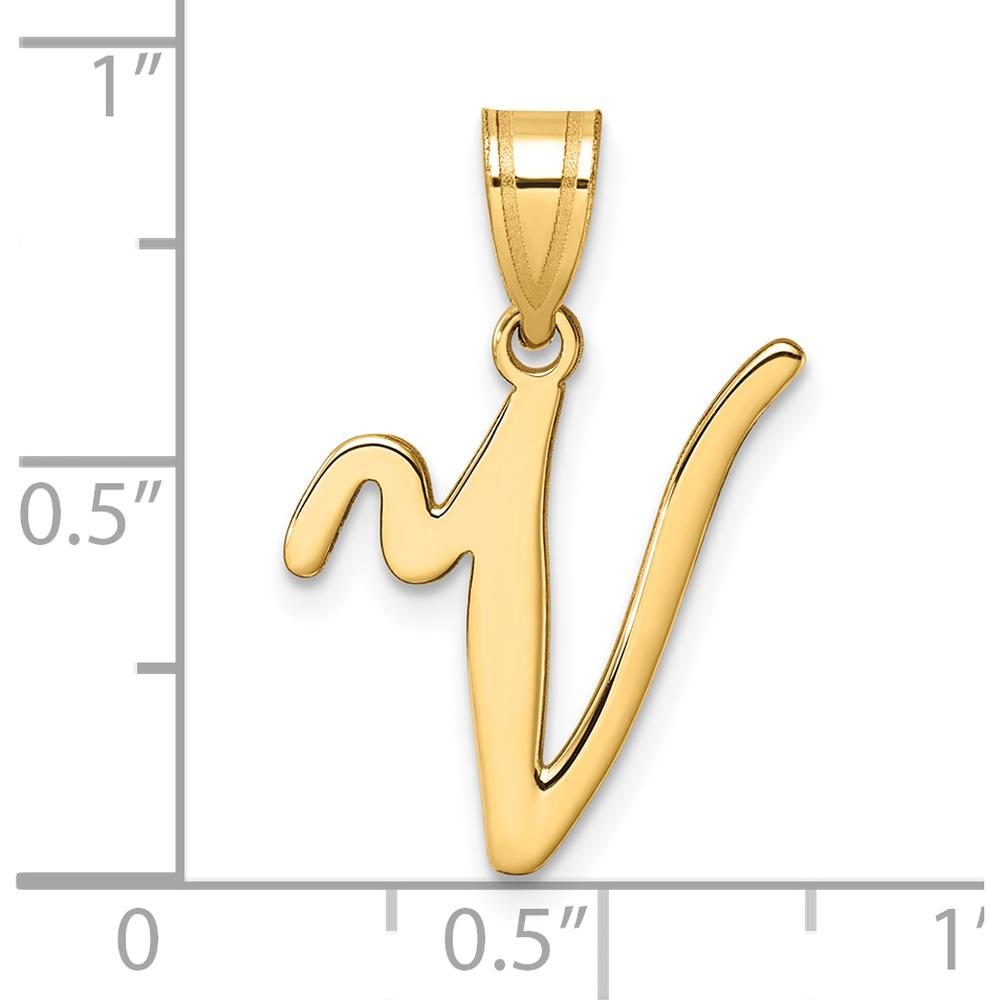 14K Yellow Gold Script Letter "V" Initial Pendant Charm - Personalized Design by Oro Pregiato