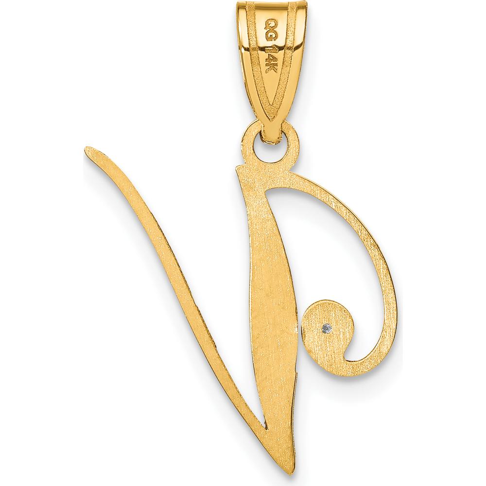 14K Yellow Gold Script Letter V Pendant with Round Diamond - 0.01 Carat Total Diamond Weight by Oro Pregiato