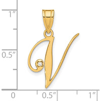 14K Yellow Gold Script Letter V Pendant with Round Diamond - 0.01 Carat Total Diamond Weight by Oro Pregiato