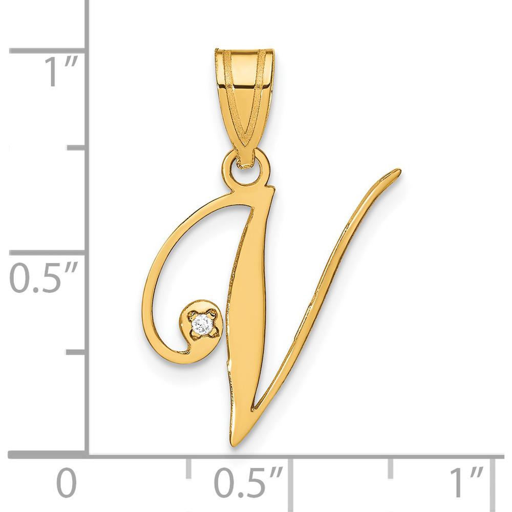 14K Yellow Gold Script Letter V Pendant with Round Diamond - 0.01 Carat Total Diamond Weight by Oro Pregiato