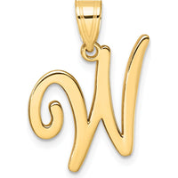 14K Yellow Gold Script Letter "W" Initial Pendant - Personalized Luxury Charm by Oro Pregiato