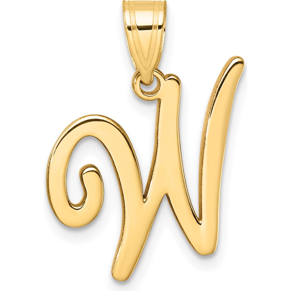 14K Yellow Gold Script Letter "W" Initial Pendant - Personalized Luxury Charm by Oro Pregiato