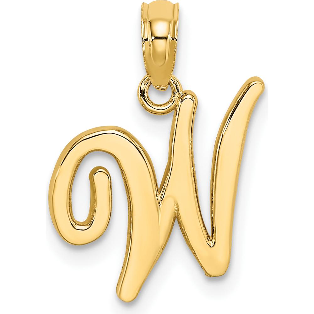 14K Yellow Gold Script Letter W Initial Pendant - Polished Finish 17.5mm by Oro Pregiato
