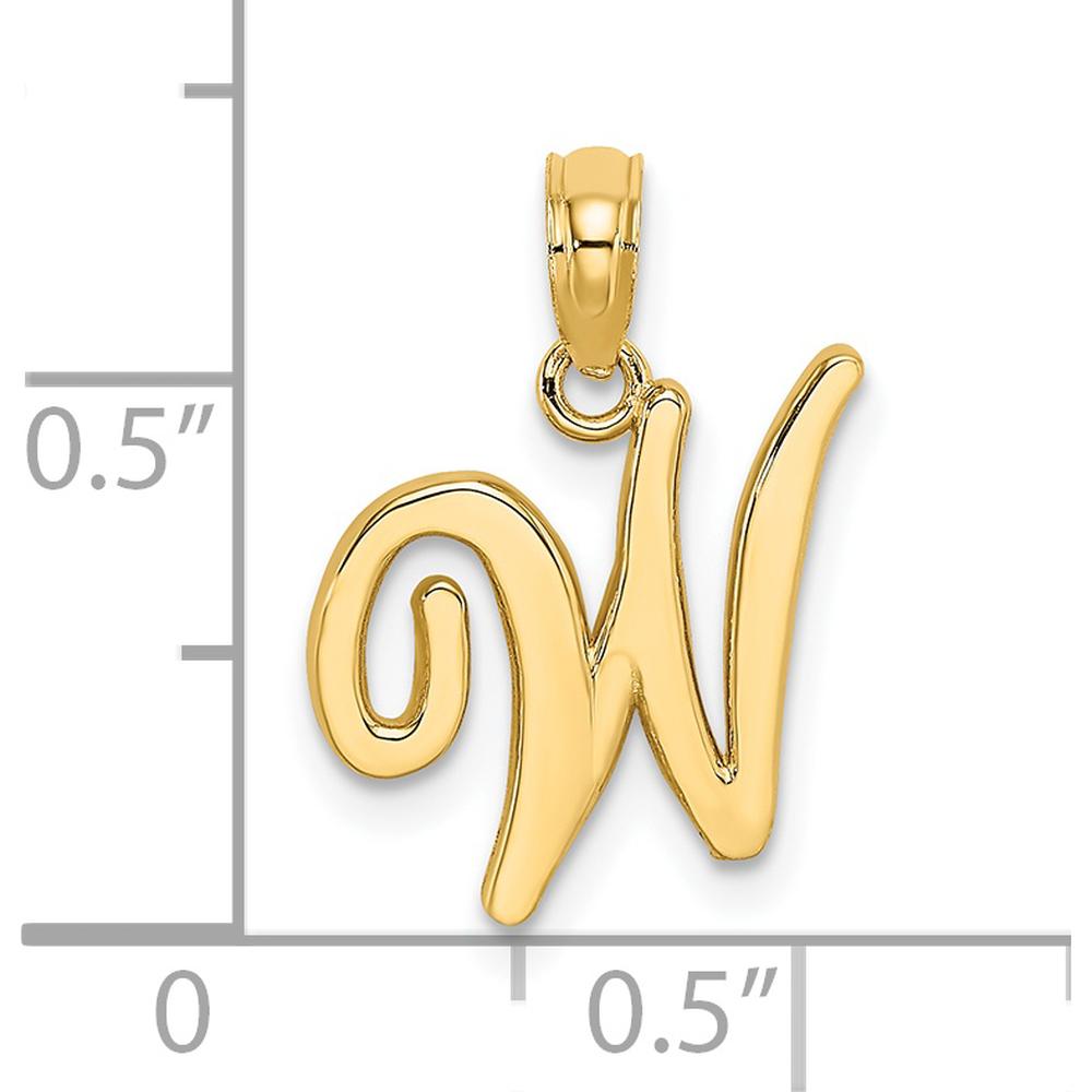 14K Yellow Gold Script Letter W Initial Pendant - Polished Finish 17.5mm by Oro Pregiato