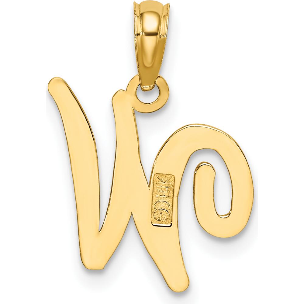 14K Yellow Gold Script Letter W Initial Pendant - Polished Finish 17.5mm by Oro Pregiato