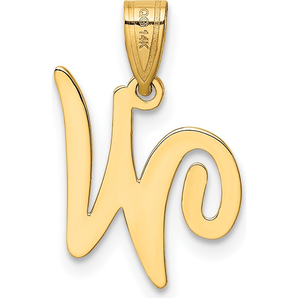 14K Yellow Gold Script Letter W Initial Pendant - Polished Finish, Medium Size by Oro Pregiato