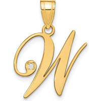 14K Yellow Gold Script Letter "W" Initial Pendant with Round Diamond - 0.01 Carat by Oro Pregiato