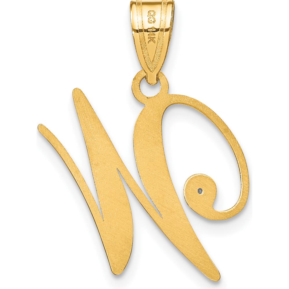 14K Yellow Gold Script Letter "W" Initial Pendant with Round Diamond - 0.01 Carat by Oro Pregiato