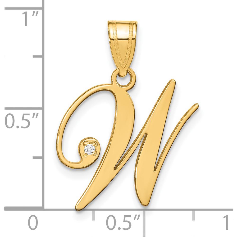 14K Yellow Gold Script Letter "W" Initial Pendant with Round Diamond - 0.01 Carat by Oro Pregiato