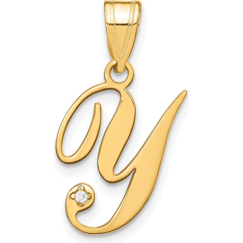 14K Yellow Gold Script Letter Y Initial Pendant with Round Diamond - 0.01 Carat Total Diamond Weight by Oro Pregiato
