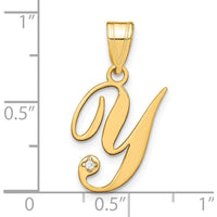 14K Yellow Gold Script Letter Y Initial Pendant with Round Diamond - 0.01 Carat Total Diamond Weight by Oro Pregiato