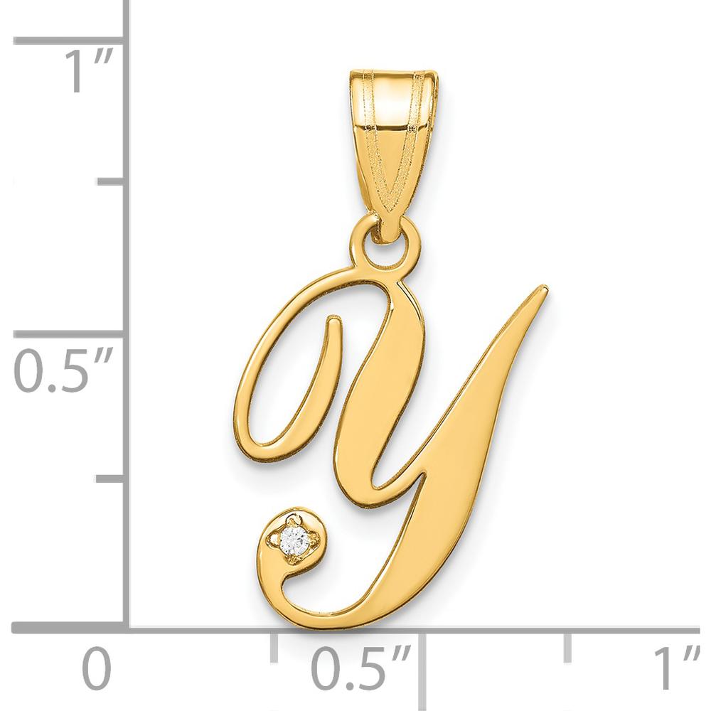 14K Yellow Gold Script Letter Y Initial Pendant with Round Diamond - 0.01 Carat Total Diamond Weight by Oro Pregiato