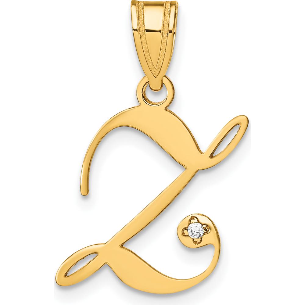 14K Yellow Gold Script Letter Z Initial Pendant with Round Diamond - 0.01 Carat Total Diamond Weight by Oro Pregiato