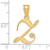 14K Yellow Gold Script Letter Z Initial Pendant with Round Diamond - 0.01 Carat Total Diamond Weight by Oro Pregiato